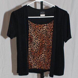 JKLA California Womens Medium Made in USA Cheetah Print Short Sleeve Cardigan